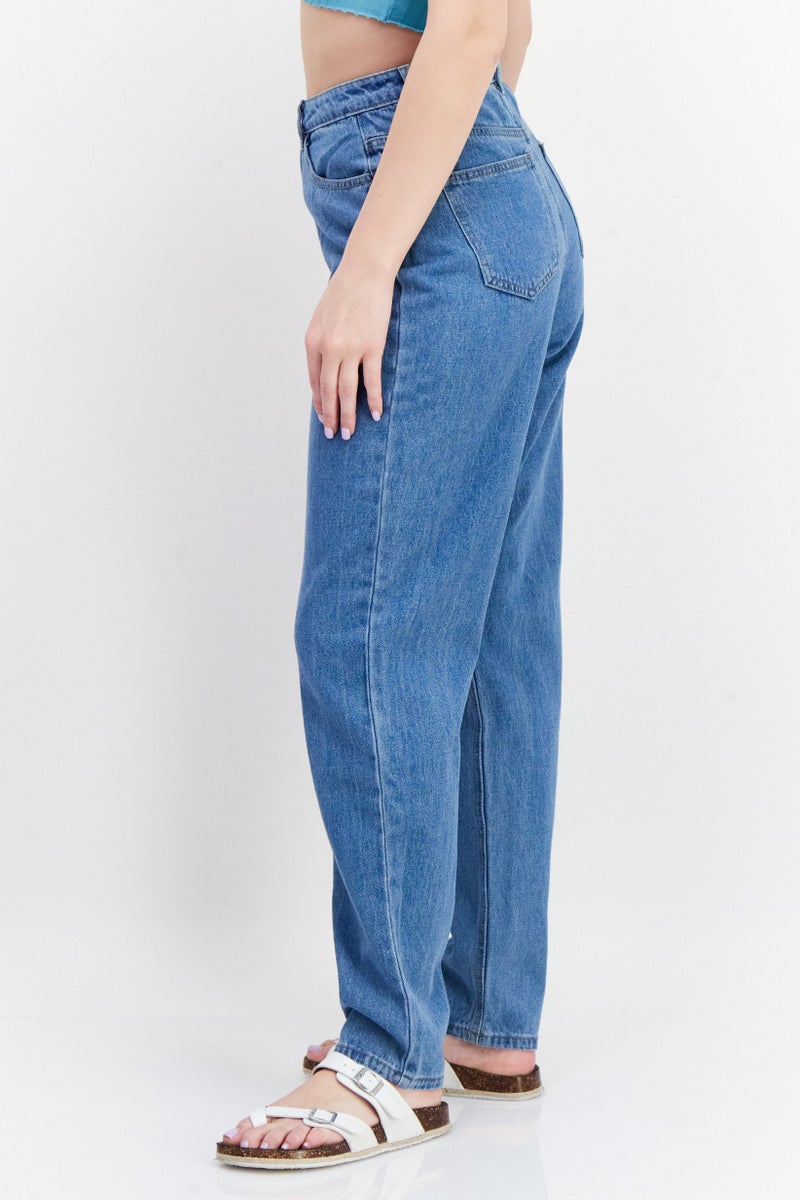 Missguided Women Mom Fit Washed Non Stretchable Denim Jeans, Blue - Image 3