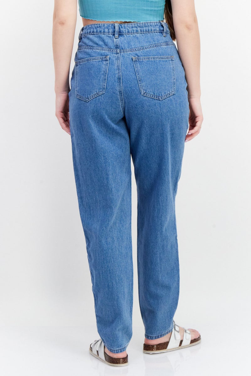 Missguided Women Mom Fit Washed Non Stretchable Denim Jeans, Blue - Image 4
