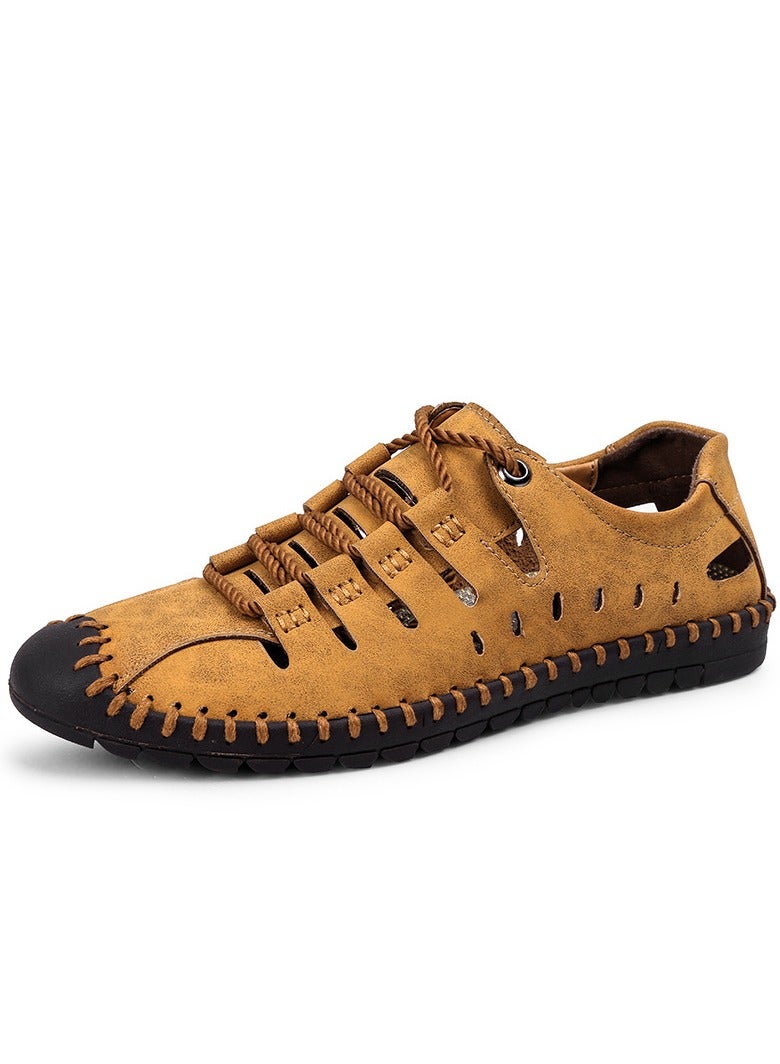 Shougu New Daily Casual Men's Hollow-Out Leather Sandals  - Image 1