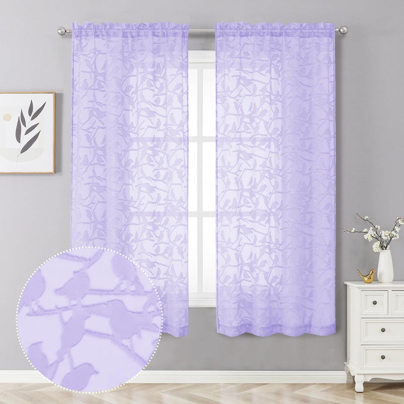 OVZME Anji 2 Panels Sheer Curtains 63 Inches Long  Balance Light & Privacy Textured Semi Sheer Drapes for Bedroom Living Room  38Wx63L  Lavender - Image 1
