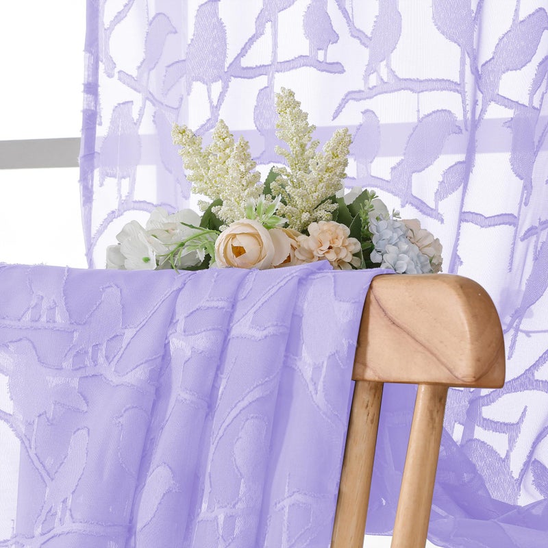 OVZME Anji 2 Panels Sheer Curtains 63 Inches Long  Balance Light & Privacy Textured Semi Sheer Drapes for Bedroom Living Room  38Wx63L  Lavender - Image 4