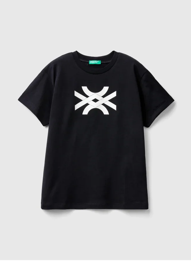 UNITED COLORS OF BENETTON 100% Cotton T-Shirt With Logo - 7-8 Years