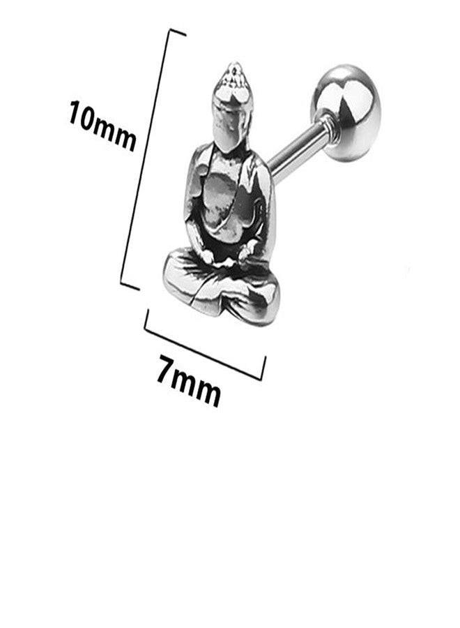 OIDIMS Vintage Lucky Buddha Statue Stud Earrings for Women Mens Stainless Steel 16g Screw Back Tragus Helix Barbell Cartilage Piercing Earring Studs Punk Personalized Good Luck Jewelry Gifts Birthday - Image 5