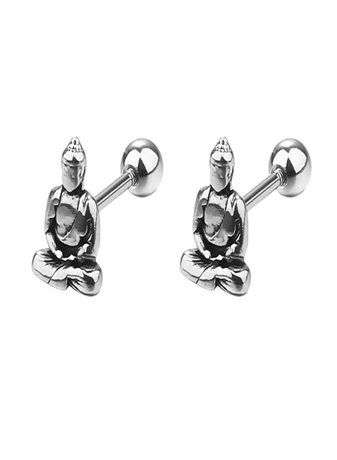 OIDIMS Vintage Lucky Buddha Statue Stud Earrings for Women Mens Stainless Steel 16g Screw Back Tragus Helix Barbell Cartilage Piercing Earring Studs Punk Personalized Good Luck Jewelry Gifts Birthday - Image 1
