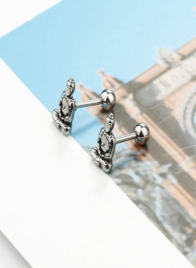 OIDIMS Vintage Lucky Buddha Statue Stud Earrings for Women Mens Stainless Steel 16g Screw Back Tragus Helix Barbell Cartilage Piercing Earring Studs Punk Personalized Good Luck Jewelry Gifts Birthday - Image 3