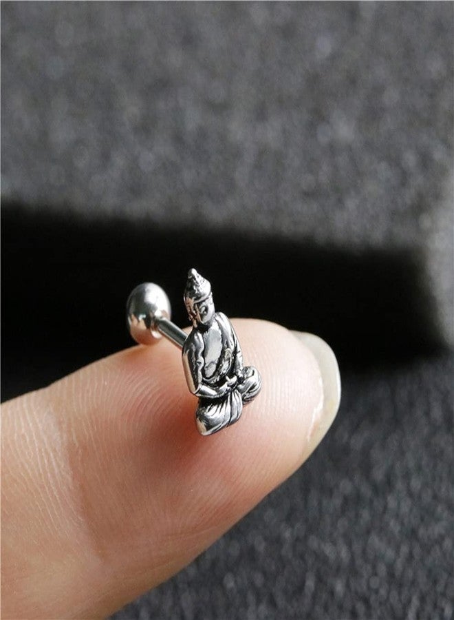 OIDIMS Vintage Lucky Buddha Statue Stud Earrings for Women Mens Stainless Steel 16g Screw Back Tragus Helix Barbell Cartilage Piercing Earring Studs Punk Personalized Good Luck Jewelry Gifts Birthday - Image 4
