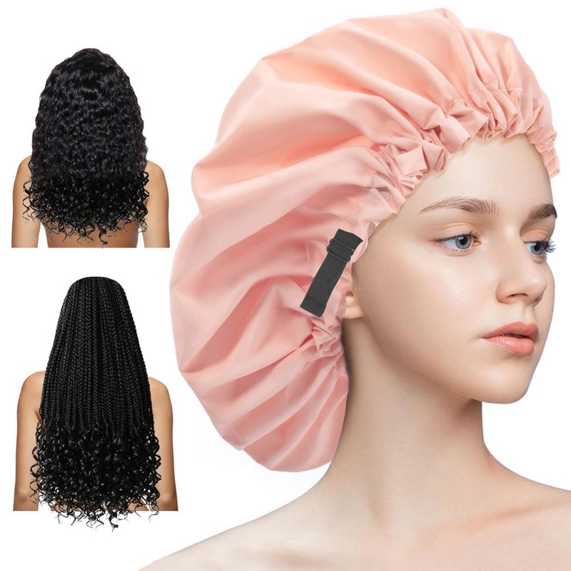 Aquior Shower CapExtra Adjustable Shower Caps for Women DoubleLayer Waterproof Reusable Hair Cap Large Hair Cap for All Hairfor Girls Spa BathSoft Large for Women Long HairChampagne