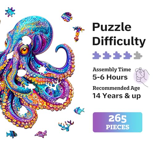 Jigfoxy Wooden Puzzles for Adults Octopus Wooden Puzzle for Adults Unique AnimalShaped Wooden Jigsaw Puzzles Christmas Thanksgiving Gifts for Family and Friends L134 133in265pcs - Image 5
