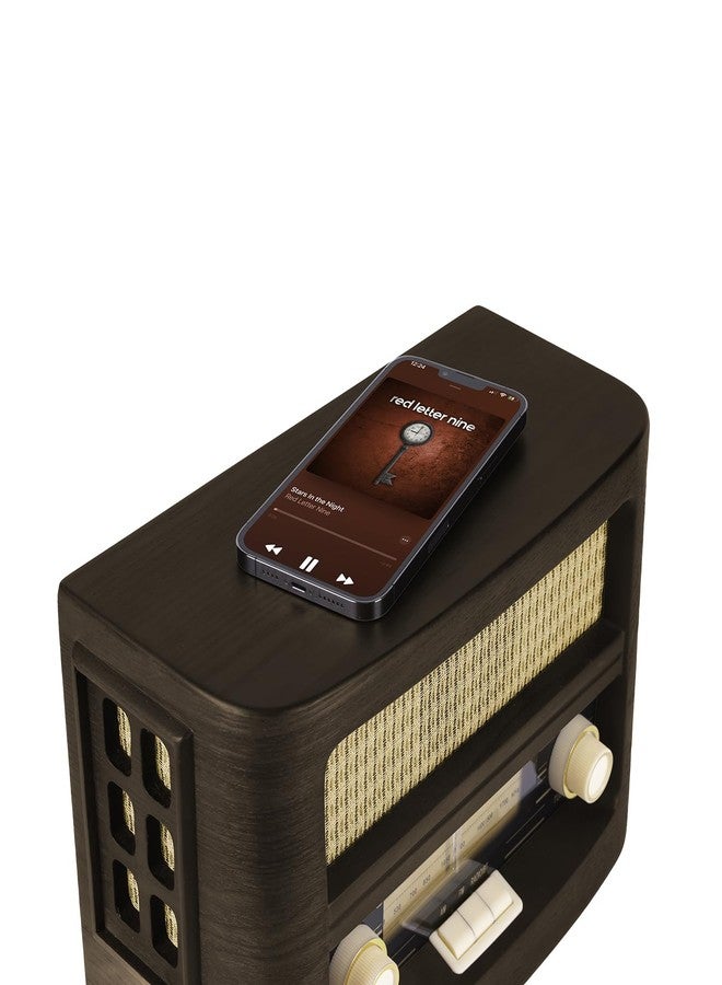 Fuse Vint Vintage Wood Retro Radio | Wireless Charging Pad | AM/FM Radio Speaker with Bluetooth & AUX Input | Mid-Century Modern Design | Handcrafted Ashtree Wood Exterior - Image 5