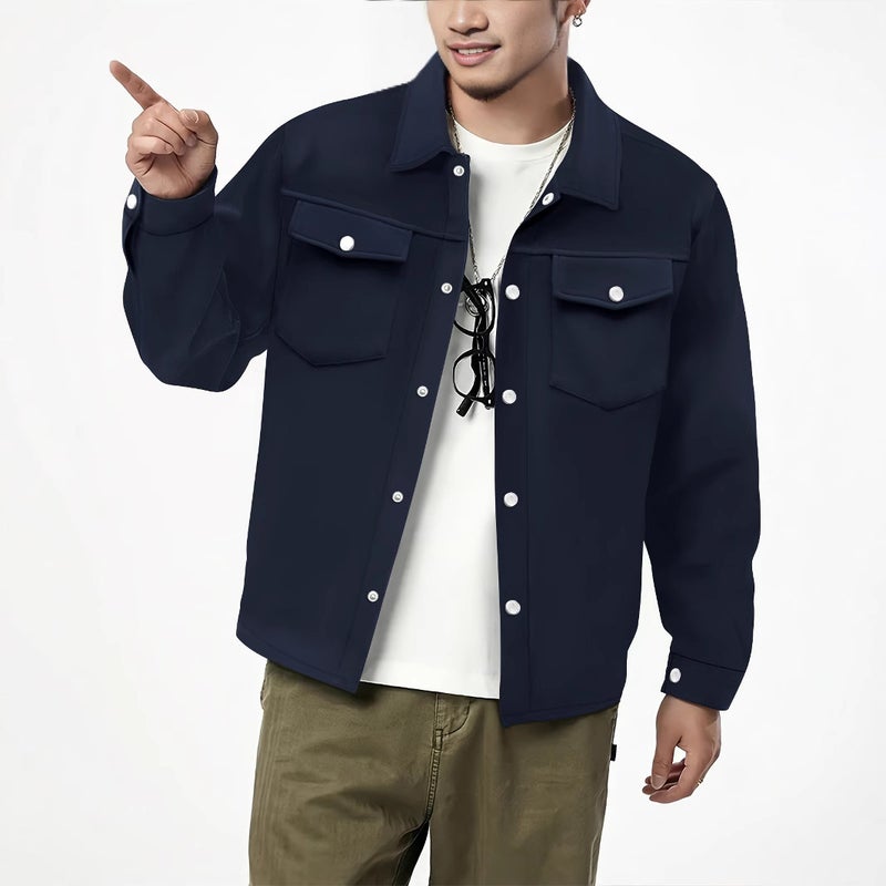 Men's Casual Jacket with Lapel Single Breasted Double Pockets Slim Fit - Image 2