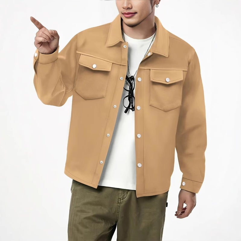 Men's Casual Jacket with Lapel Single Breasted Double Pockets Slim Fit - Image 3