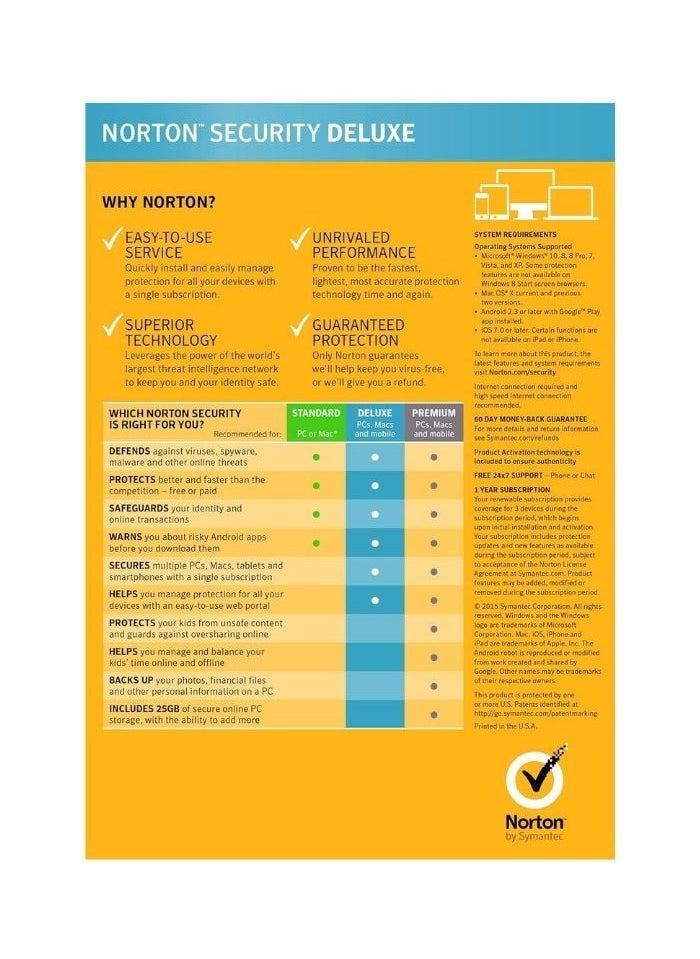 Norton By Symantec - Norton Security Deluxe 3.0 Arabic 1 User For 3 Device 1 Year 1+2 - Image 1