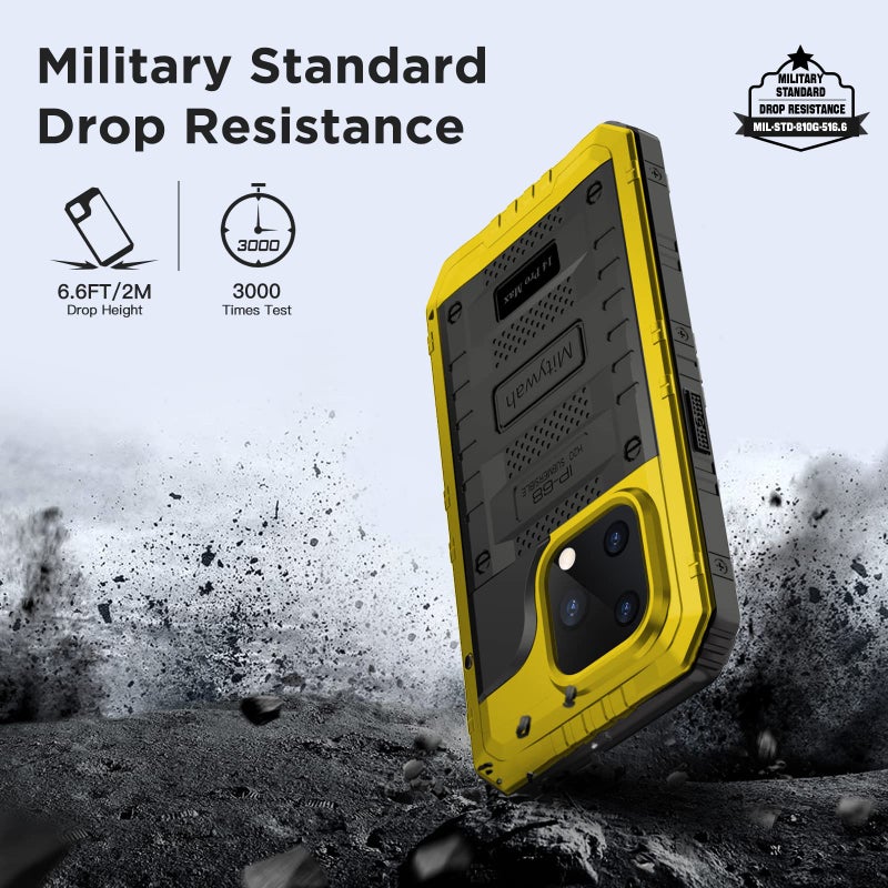 Mitywah Waterproof Case for iPhone 14 Pro Max, Heavy Duty Shockproof Case with Built-in Screen Protector, Full Body Underwater Protective Metal Case 6.7 inch, Yellow - Image 3