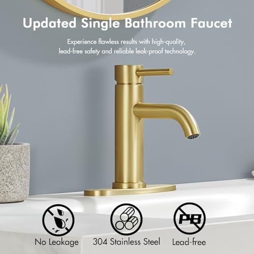 WINKEAR Gold Bathroom Faucet, WINKEAR Single Hole Bathroom Faucet with Pop-up Drain and Flexible Hoses, Single Handle for Sink, Vanity, RV, Modern Farmhouse, Suitable for 1 Hole or 3 Hole - Image 2