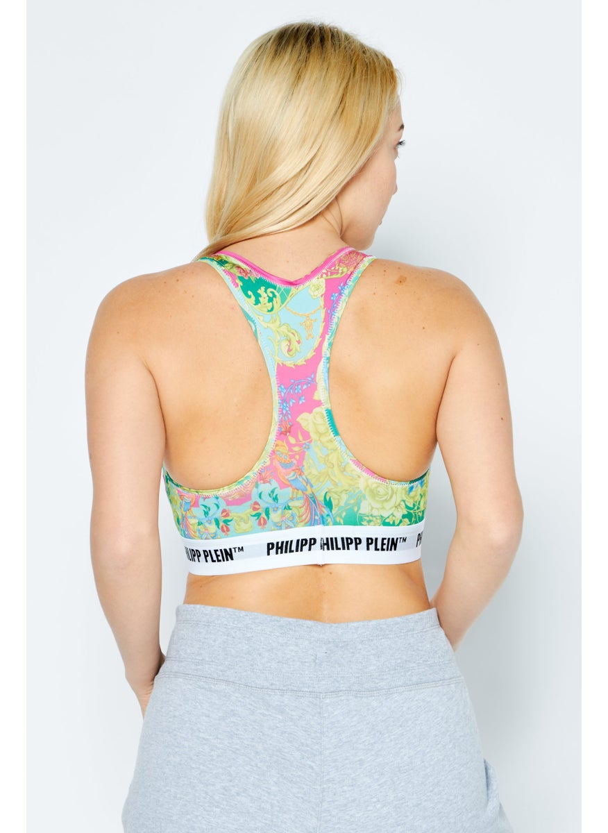 PHILIPP PLEIN Women 2 Pcs Floral Pattern Non Padded Sports Bra, Green Combo  - Image 4