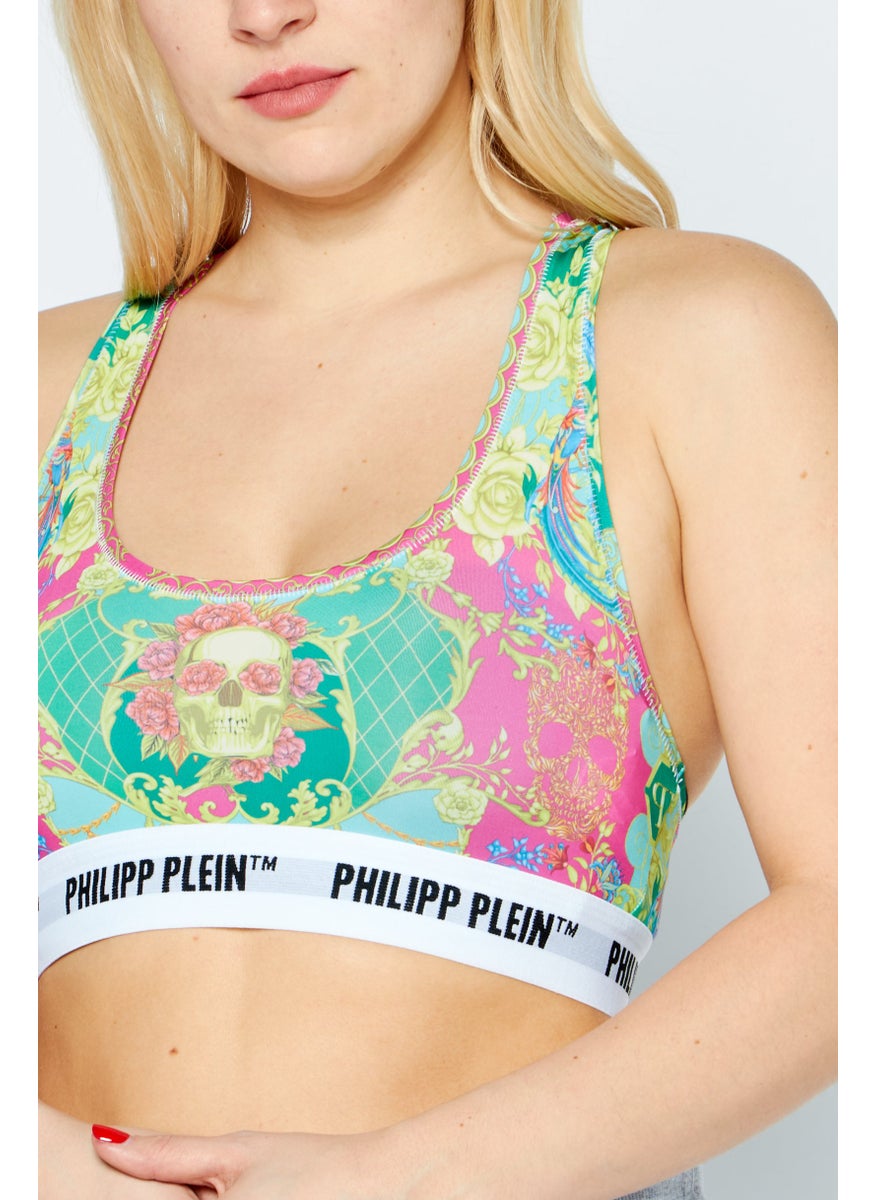 PHILIPP PLEIN Women 2 Pcs Floral Pattern Non Padded Sports Bra, Green Combo  - Image 3