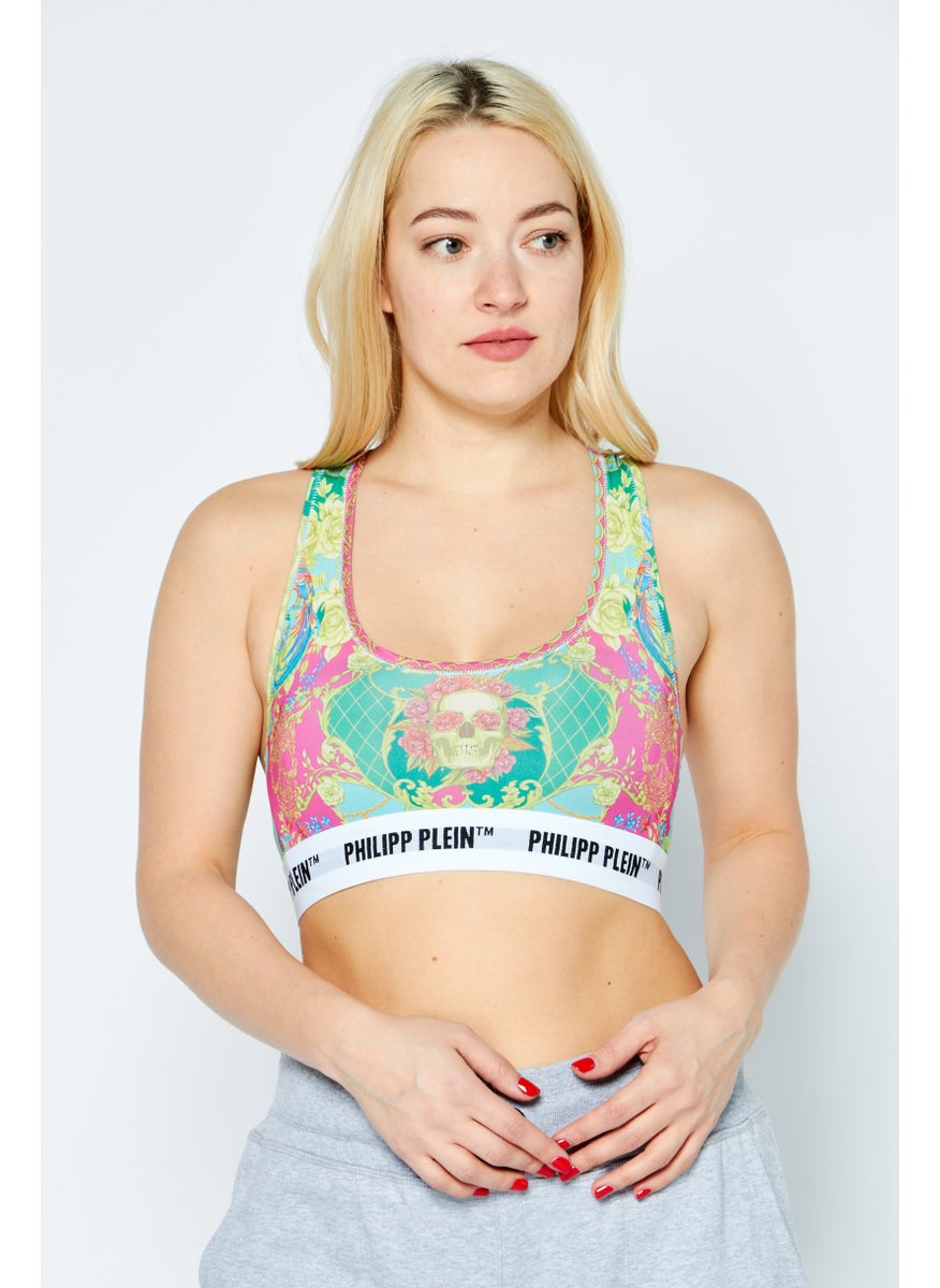 PHILIPP PLEIN Women 2 Pcs Floral Pattern Non Padded Sports Bra, Green Combo  - Image 1