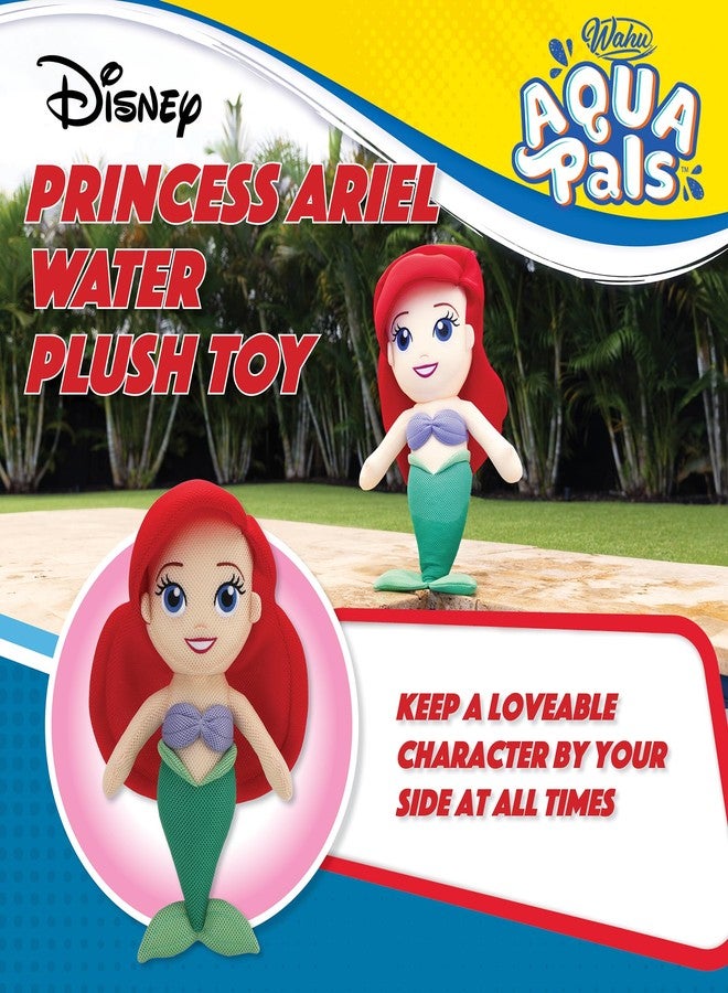 Wahu Aqua Pals Disney Classic Ariel Plush Water Toy for Kids Ages 2+ with AquaDry™ Technology, Washable Plush Doll Toy for Pool and Bathtub, Medium, Red/Green - Image 3