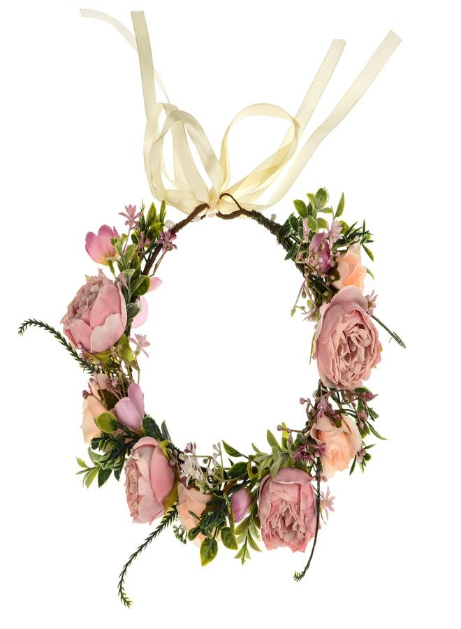 DreamLily Girls Camellias Flower Crown Birthday Photo Pops Hair Wreath Wedding Festival Floral Headpiece XM11 (A-Blush) - Image 3