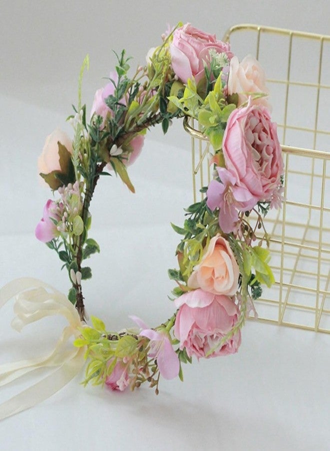 DreamLily Girls Camellias Flower Crown Birthday Photo Pops Hair Wreath Wedding Festival Floral Headpiece XM11 (A-Blush) - Image 5
