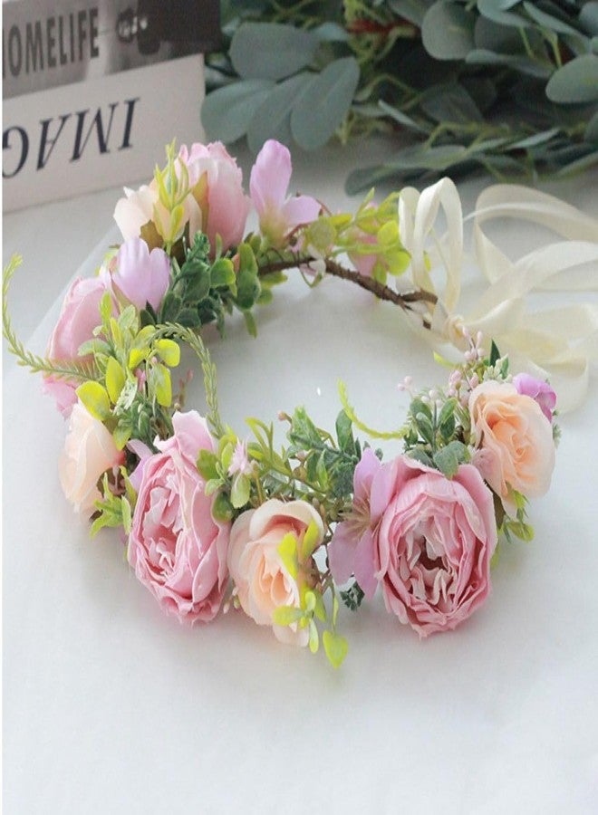DreamLily Girls Camellias Flower Crown Birthday Photo Pops Hair Wreath Wedding Festival Floral Headpiece XM11 (A-Blush) - Image 4