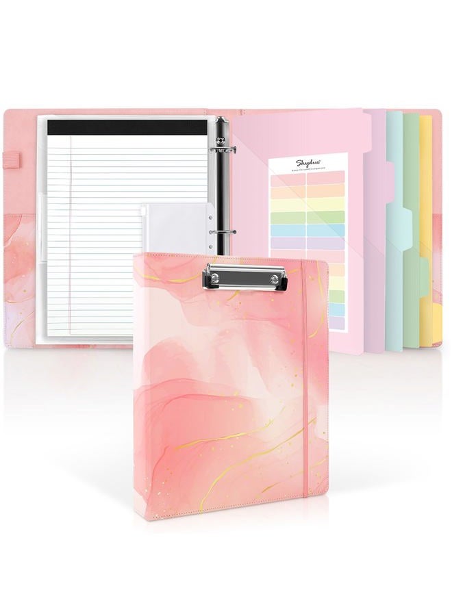 Skydue 1 Inch 3-Ring Binder with Clipboard, PU Binder with 5 Dividers, Notepad, Stickers & Pockets for Work and School - Aesthetic Binder (Letter Size) - Image 1
