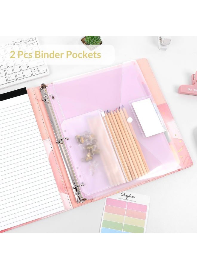Skydue 1 Inch 3-Ring Binder with Clipboard, PU Binder with 5 Dividers, Notepad, Stickers & Pockets for Work and School - Aesthetic Binder (Letter Size) - Image 2