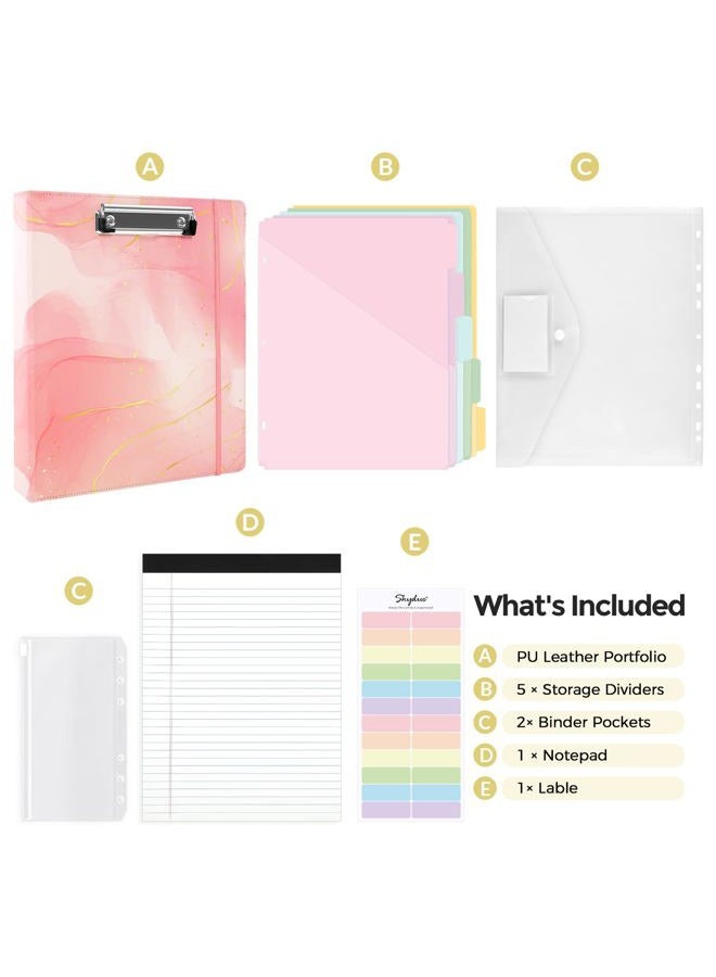 Skydue 1 Inch 3-Ring Binder with Clipboard, PU Binder with 5 Dividers, Notepad, Stickers & Pockets for Work and School - Aesthetic Binder (Letter Size) - Image 3