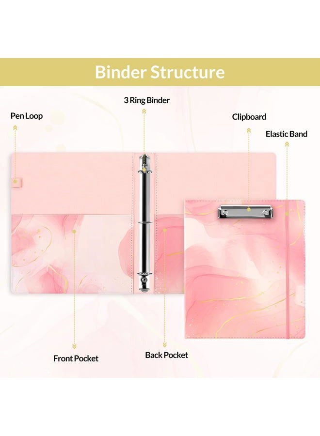 Skydue 1 Inch 3-Ring Binder with Clipboard, PU Binder with 5 Dividers, Notepad, Stickers & Pockets for Work and School - Aesthetic Binder (Letter Size) - Image 5