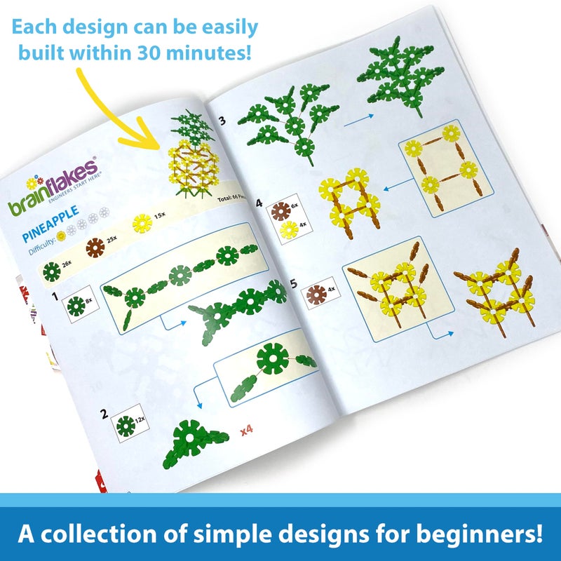 Brain Flakes Building Idea Booklet for Beginners | Large 8.5" x 11" Printed Activity Book with 84 Pages of Step-by-Step Instructions | Easy to Read, Inspires Creativity, Screen Free, for Ages 3+ - Image 4