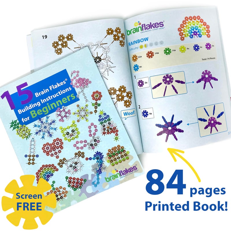Brain Flakes Building Idea Booklet for Beginners | Large 8.5" x 11" Printed Activity Book with 84 Pages of Step-by-Step Instructions | Easy to Read, Inspires Creativity, Screen Free, for Ages 3+ - Image 2