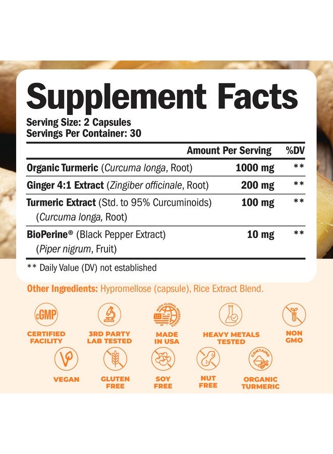 Vimerson Health Turmeric Supplement with Ginger Root for Joint & Digestion Support - Turmeric Curcumin Supplement 95% Curcuminoids. Contains Organic Tumeric with Black Pepper (Bioperine) for Max Absorption. 60 Caps - Image 5