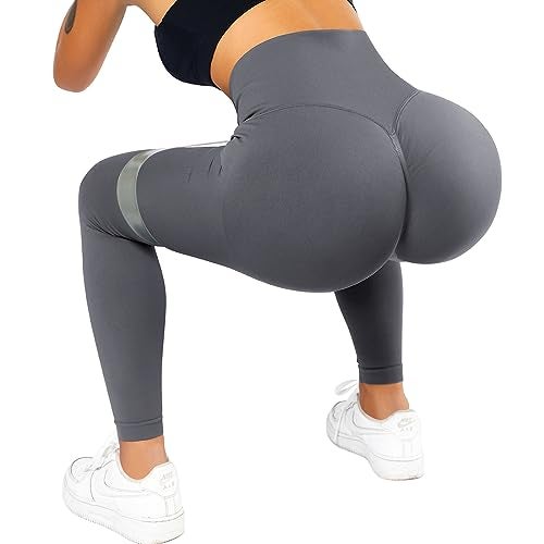 SUUKSESS Scrunch Butt Lifting Seamless Leggings for Women Booty High Waisted Workout Yoga Pants (Grey, XL) - Image 4