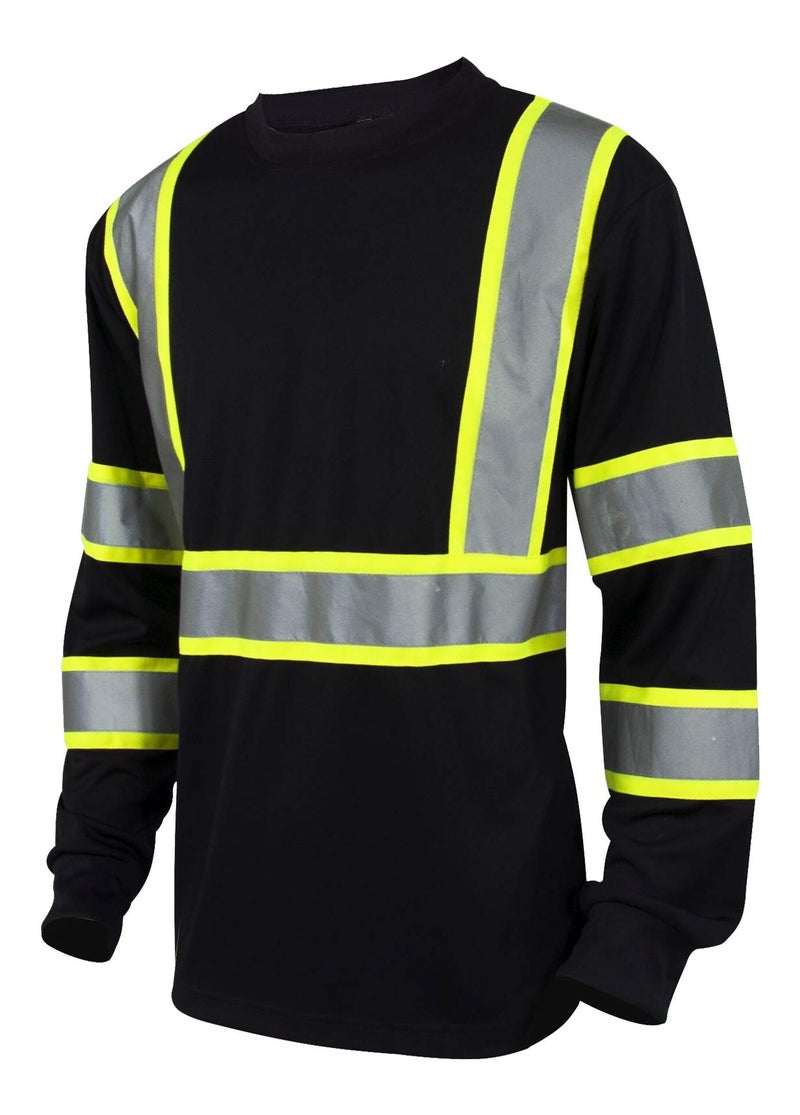 LM Hi Vis Class 3 T Shirt Reflective Safety Black Long Sleeve HIGH Visibility 39 L Black