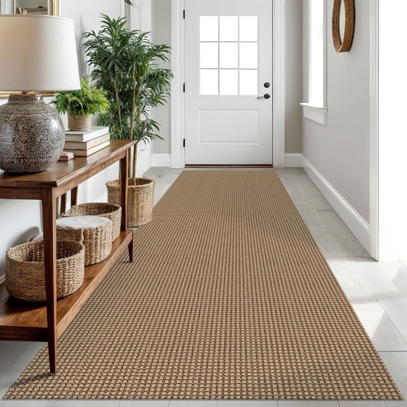 IOHOUZE Washable Runner Rug 3x10 Non Slip Rubber Backed Long Hallway Runner Entryway Runner Indoor Kitchen Rugs Woven Cotton Floor Carpet for Hall Entrance OrangeTanBrown
