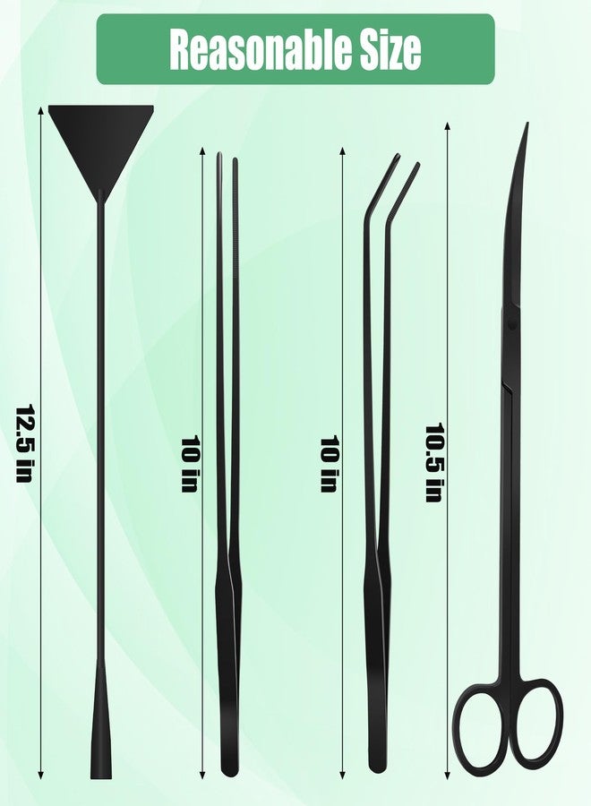 Liveek Aquarium Aquascape Tools Kit, 4 in 1 Anti-Rust Aquatic Plant Aquascaping Tool Stainless Steel Black Tweezers Scissors Spatula for Aquarium Tank Clean Fish Tank Aquascape Tools Sets (Black) - Image 2