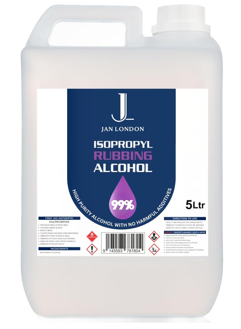 JAN LONDON Isopropyl Rubbing Alcohol, IPA 99.9% High Purity – Multipurpose Disinfectant & Cleaner for Surfaces, Electronics, First-Aid, and More – Fast Evaporating, Residue-Free, 5Liter  - Image 1