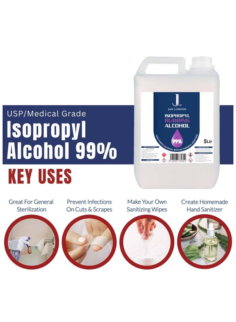 JAN LONDON Isopropyl Rubbing Alcohol, IPA 99.9% High Purity – Multipurpose Disinfectant & Cleaner for Surfaces, Electronics, First-Aid, and More – Fast Evaporating, Residue-Free, 5Liter  - Image 2