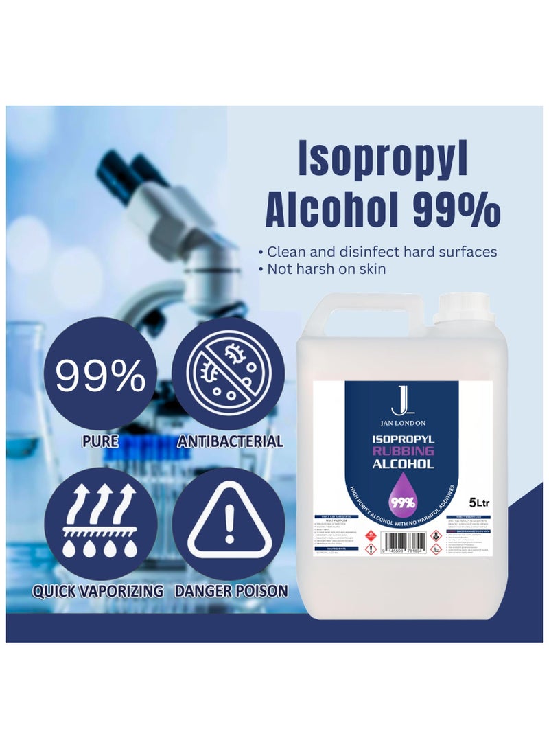 JAN LONDON Isopropyl Rubbing Alcohol, IPA 99.9% High Purity – Multipurpose Disinfectant & Cleaner for Surfaces, Electronics, First-Aid, and More – Fast Evaporating, Residue-Free, 5Liter  - Image 3