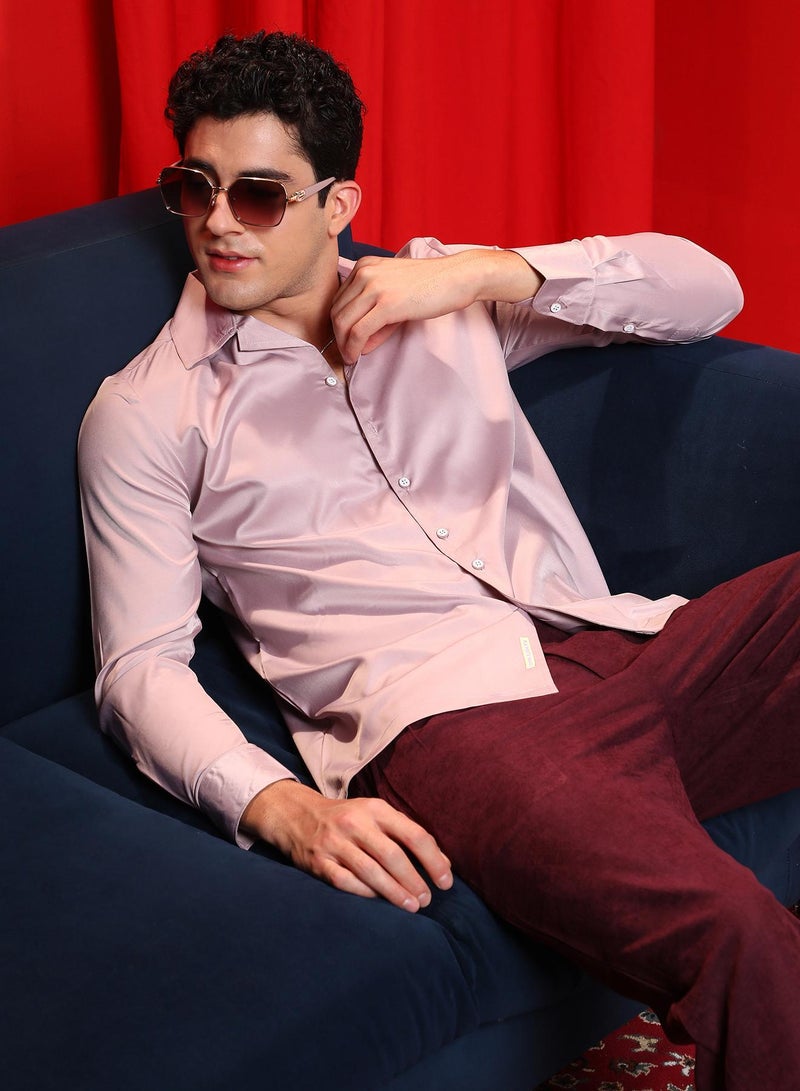 Campus Sutra Men's Blush Pink Solid Cuban Shirt - Image 3
