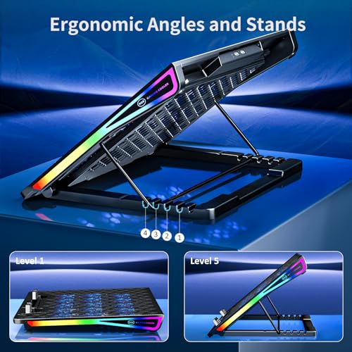 AICHESON Gaming Laptop Cooling Pad with 15 Cooler Fans, RGB Ultimate Computer Stand Base with Silent Fans for 15-18 Inch Laptops, Blue LED Lights - Image 5