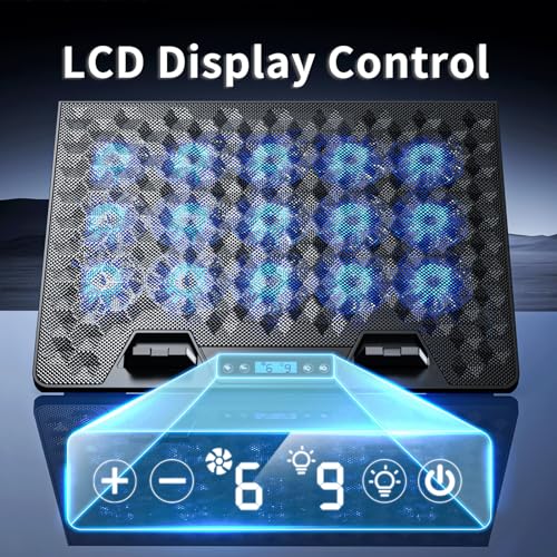 AICHESON Gaming Laptop Cooling Pad with 15 Cooler Fans, RGB Ultimate Computer Stand Base with Silent Fans for 15-18 Inch Laptops, Blue LED Lights - Image 4