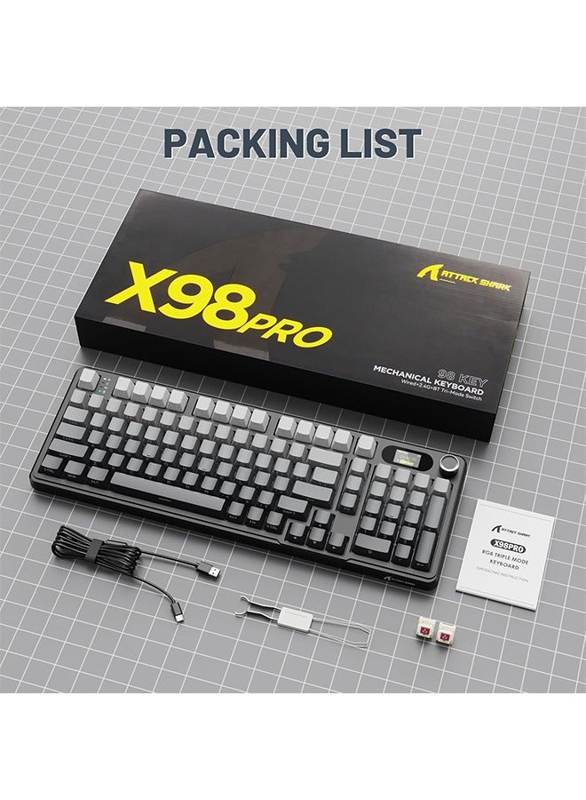 Attack Shark X98PRO Wireless Mechanical Keyboard,2.4GHz/USB-C/BT5.0 Gasket Hot Swappable Custom Keyboard,Side Printed PBT Keycaps Mechanical Gaming Keyboard for PC - Image 4