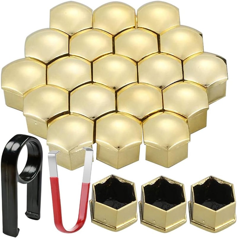 Gebildet Pack of 22 Wheel Nut Caps 17 mm Wheel Bolt Nut Cap Covers, Hexagonal Tyre Nut Covers with Removal Tool Set for Cars (Golden) - Image 1