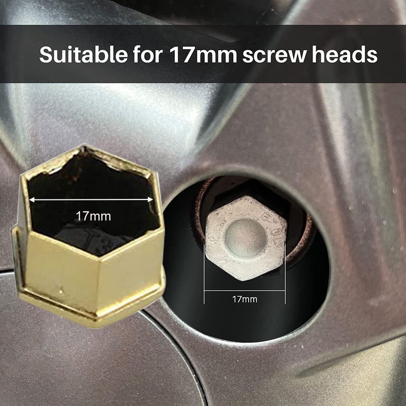 Gebildet Pack of 22 Wheel Nut Caps 17 mm Wheel Bolt Nut Cap Covers, Hexagonal Tyre Nut Covers with Removal Tool Set for Cars (Golden) - Image 5