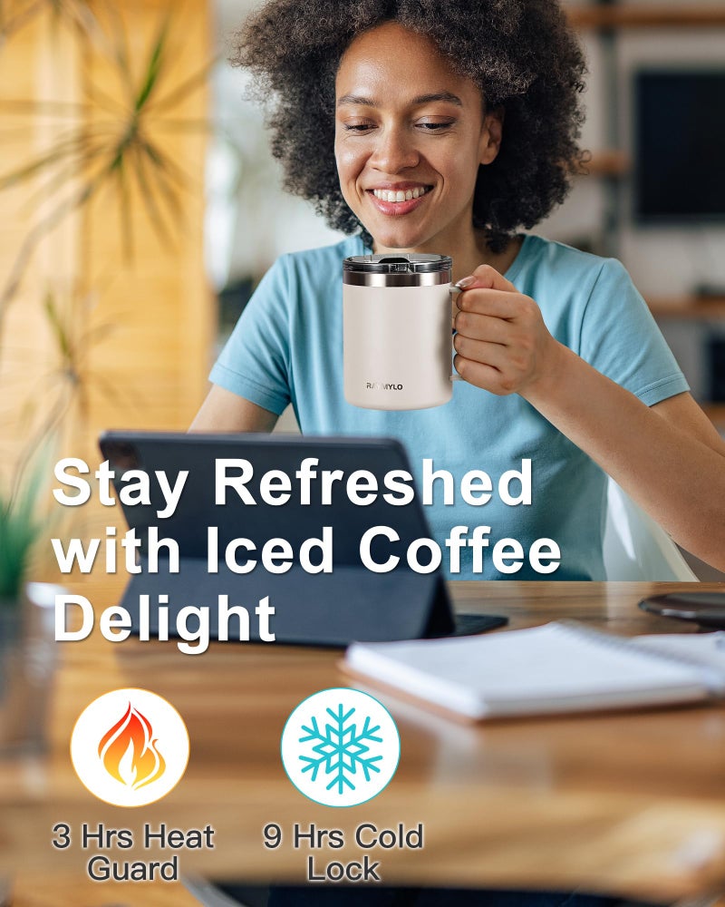 RAYMYLO Insulated Coffee Mug 12 oz, Double Wall Stainless Steel Coffee Mug with Lids, Leak-Proof & Detachable Slider Lid for Thorough Clean, Keeps Coffee Cold for 9 Hrs, Suitable for Camp Home Office - Image 2