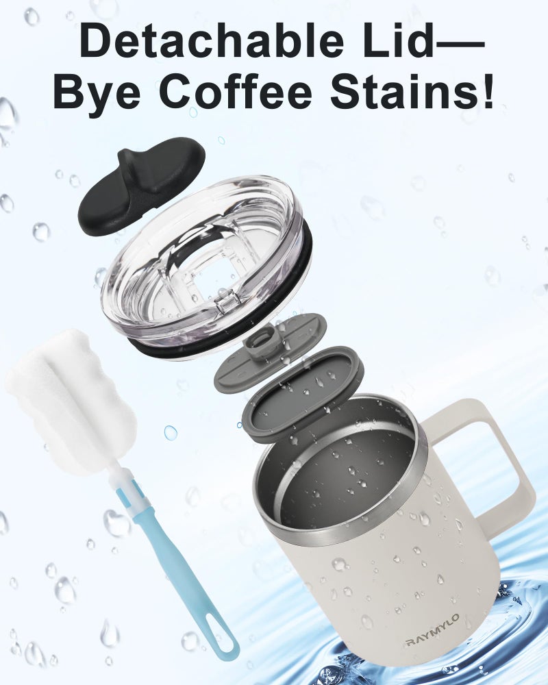 RAYMYLO Insulated Coffee Mug 12 oz, Double Wall Stainless Steel Coffee Mug with Lids, Leak-Proof & Detachable Slider Lid for Thorough Clean, Keeps Coffee Cold for 9 Hrs, Suitable for Camp Home Office - Image 5