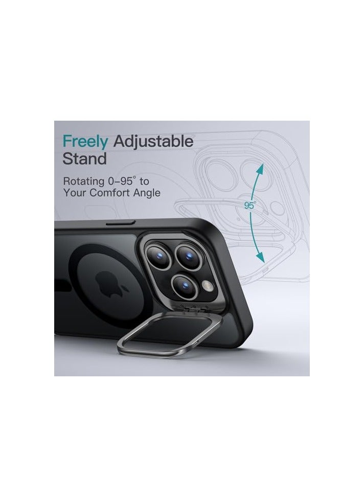 JETech Kickstand Case for iPhone 15 6.1-Inch Compatible with MagSafe, Built-in Adjustable Camera Stand, Translucent Matte Magnetic Back Slim Shockproof Phone Cover (Black) - Image 5