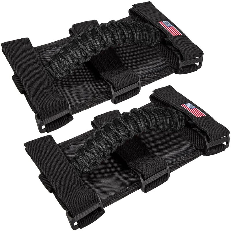 Roll Bar Grab Handles Grip Handle for Jeep Wrangler JK JKU JL JLU TJ YJ Sport Sahara Freedom Rubicon Unlimited Gladiator JT 19552023 UTV ATV Accessories Premium Paracord US Flag Black 2 Pack
