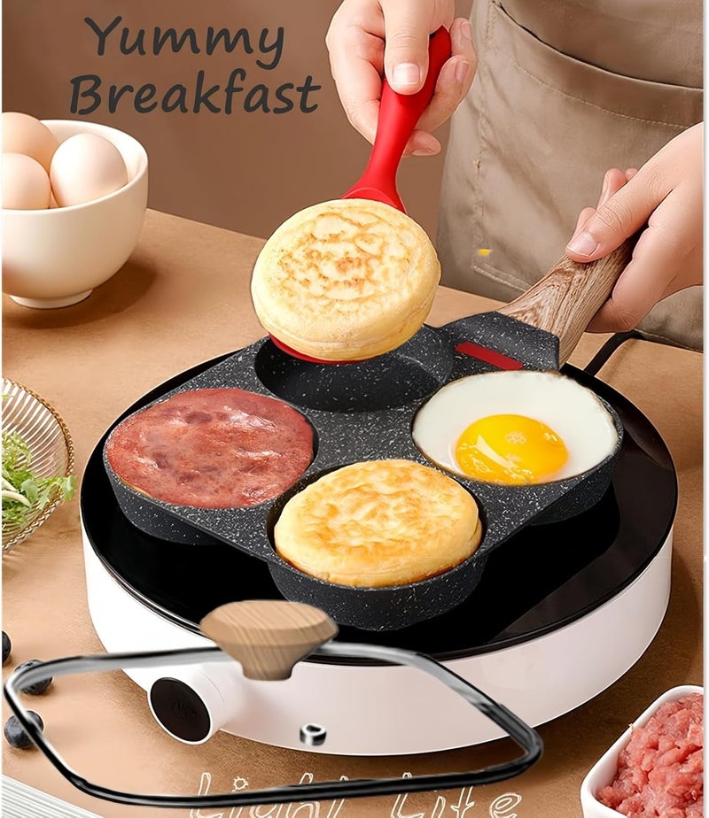 HUPECHAM Egg Pan With Lid 4-Cup Nonstick, and Healthy Granite Egg Frying Pan, Versatile Breakfast Skillet for Eggs, Pancakes, Plett, Crepes, Compatible with Gas Stove and Induction Cooktop - Image 3
